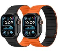 Tasikar Double Sided Wearable Magnetic Strap Compatible with Apple Watch 49mm 46mm 45mm 44mm 42mm, Soft Silicone Sport Band Loop for iWatch Ultra SE Series 10 9 8 7 6 5 4 3 2 1, Black Orange