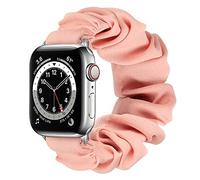 Tasikar Elastic Scrunchies Compatible with Apple Watch Strap 41mm 40mm 38mm 45mm 44mm 42mm, Women Soft Pattern Printed Fabric Straps for iWatch Series 8 7 6 5 4 3 2 1 SE (42mm/44mm/45mm, Pink, L)