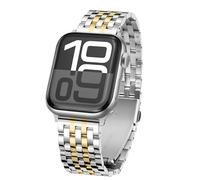 Tasikar Metal Watch Strap Compatible with Apple Watch 42mm(Series 10/11) 41mm 40mm 38mm for Men Women, Stainless Steel Replacement Bands for iWatch SE Series 11 10 9 8 7 6 5 4 3 2 1, Silver-Gold