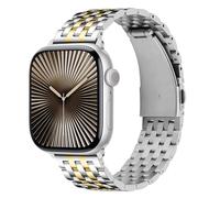 Tasikar Metal Watch Strap Compatible with Apple Watch 49mm 46mm 45mm 44mm 42mm for Men Women, Stainless Steel Replacement Bands for iWatch Ultra SE Series 10 9 8 7 6 5 4 3 2 1, Silver-Gold