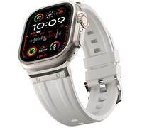 Tasikar Sport Band Compatible with Apple Watch Ultra Band 49mm 46mm 45mm 44mm 42mm, Men Stainless Steel Metal Silicone Replacement Strap for iWatch Ultra 2 Ultra Series10 9 8 7 6 5 4 3 SE, Starlight