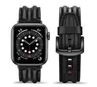 Tasikar Straps Compatible with Apple Watch Strap 42mm(Series 10) 41mm 40mm 38mm for Apple Watch Series 10 9 8 7 6 5 4 3 2 1 SE, Genuine Leather Replacement Band for Men Women (Black)