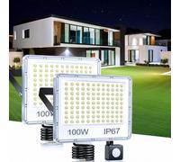 TASINUO 100W Security Lights Outdoor Motion Sensor 10000LM Floodlight 2 PC | IP67 Waterproof PIR Security Lights Outdoor, 6500K Cool White Flood Lights Outdoor Motion Sensor for Garden Garage Patio Yard