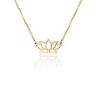 Tasiso 14K Gold Lotus Flower Necklace for Women Dainty Meditation Symbol Lotus Pendant Yoga Necklace Minimal Everyday Jewelry Gift, Brass, No Gemstone