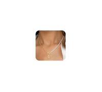 Tasiso Pearl Toggle Initial Necklaces for Women - Handmade Pearl Choker Necklace Paperclip Initial Necklace Dainty Pearl Jewelry for Mom Girlfriend Personalized Letter Necklace for Her, Brass, Cubic