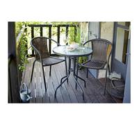 Tasmania Rattan Effect Patio/Balcony Set - Brown Bistro Table & 2 Chairs Set