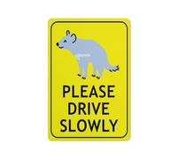 Tasmanian Cartoon Devil Please Drive Slowly Bright Yellow Sign Warning Sticker-Security Sign Outdoor Sign 12 X 8 Inches