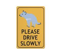 Tasmanian Cartoon Devil Please Drive Slowly Sign 12 X 8 Inches Reflective Aluminum Metal Warning Signage With Symbol For Indoor Outdoor Use