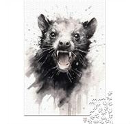 Tasmanian Devil Black Ink 1000-Piece Puzzle for Adults, 52x38cm/1000pcs; White Pieces with A Smooth Surface; Shared Family Time Around The Table