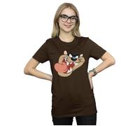 Tasmanian Devil Face Cotton Boyfriend T-Shirt Looney Tunes Chocolate L