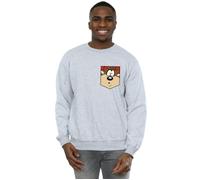 Tasmanian Devil Face Faux Pocket Sweatshirt Looney Tunes Grey L