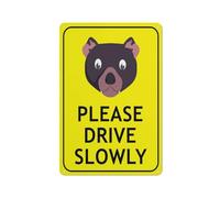 Tasmanian Devil Face Please Drive Slowly Bright Yellow Sign Safe Sign, Signs Outdoor, 12 X 8 In, Sign For Home, Business, Driveway Alert