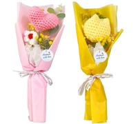 Tasnme Handmade Knitted Crochet Flower Tulip and Heart with Tag & String Light Crochet Flowers Bouquet for Christmas Valentines Day Mother's Day Birthday Wedding Graduation Gifts, Yellow Pink