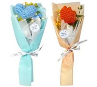 Tasnme Handmade Knitted Crochet Flower Tulip and Heart with Tag & String Light Crochet Flowers Bouquet for Christmas Valentines Day Mother's Day Birthday Wedding Graduation Gifts, Orang Blue