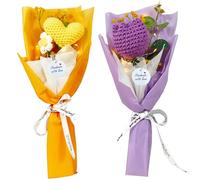 Tasnme Handmade Knitted Crochet Flower Tulip and Heart with Tag & String Light Crochet Flowers Bouquet for Christmas Valentines Day Mother's Day Birthday Wedding Graduation Gifts, Purple Yellow