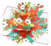 Tasodin Pop Up Christmas Cards, 3D Poinsettia Flowers Cards with Envelope and Note Tag, Merry Christmas Greeting Card Gift for Women, Mother, Grandma