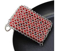 Taspooke Cast Iron Scrubber, 316 Stainless Steel Cleaning Brush, Built-in Silicone Insert, Upgraded Chainmail Scrubber, Skillet/pan/Griddle Cleaner (red)