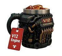 Tasse à café moteur - 300 ml V12 réaliste, double en acier inoxydable, tasse d'isolation murale en forma de moteur pour cour d'hiver, balcony, cour, jardin extérieur, parc, pique-nique, camping, fête,