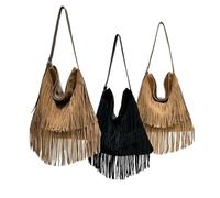 Tassel Bags Large Handbags Fringe Double sided velvet messenger Bag Designer Shoulder Women Big Causal Handbag(Light brown)