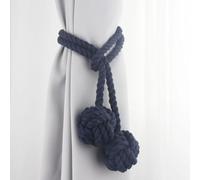 Tassel Curtain Tie Backs,Curtain Holdbacks Ties with Big Woven Ball,Curtains Rope Tiebacks Hand Knitting Tie Back for Decorative Home Room Drapes (Double Ball Navy Blue,2)