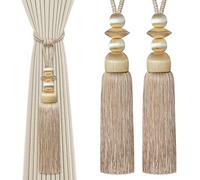 Tassel Curtain Tie Backs, Curtain Tiebacks Rope Handmade Boho Decorative Long No Drill Curtain Holdbacks Drapes Holders Tassel Tie Backs for Large and Heavy Curtains (Champagne, Set of 2)