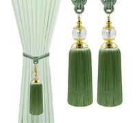 Tassel Curtain Tiebacks Boho Handmade Curtain Tie Back Holders Crystal Outdoor Farmhouse Curtain Holdbacks for Drapes Decorative Tassel Ties Hook for Sheer Curtains Green 2 Pack