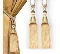 Tassel Curtain Tiebacks, Handmade Rope Gold Tassels Tie Backs for Curtains Drapery Tieback Holdbacks Decorative Curtain Ties Farmhouse Drape Holders Window Treatment 2 Pack