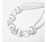 Tassel Curtains Binding Rope Tiebacks, 2Pcs Backs Crystal Beads Curtain Decor Accessories Clips Holder For Drape,Flaxen,75cm(White)