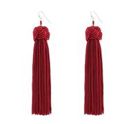 Tassel Dangle Earrings for Women, Handwoven Knot Top Boho Fringe Earrings Lightweight Long Drop Earrings with French Hook, Fashion Statement Jewelry for Party Vacation Daily Wear, M, fabric, No