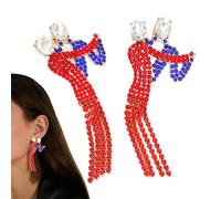 Tassel Earrings - Dancing Couple Bling Crystal Pendant Earrings | Dangle Elegant Drop 2 Piece Statement Jewelry for Holiday Vacation Party Dance Festival Wedding Everyday Wear