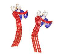 Tassel Earrings - Dancing Couple Rhinestone Long Tassel Pendant Earrings - 2 Piece Dangle Drop Jewelry for Statement Festival Holiday Party Wedding Beach Vacation