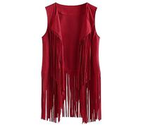 Tassel Gilet for Women UK Clearance,Ladies Tassel Vest Hippie Costume Faux Suede Rivets Sleeveless Fringe Waistcoat Jacket Fancy Dress Open Front Boho Ethnic Jacket Cardigan