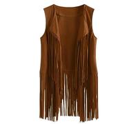 Tassel Gilet for Women UK Sale Clearance,Ladies Tassel Vest Hippie Costume Faux Suede Rivets Sleeveless Fringe Waistcoat Jacket Fancy Dress Open Front Boho Ethnic Jacket Cardigan