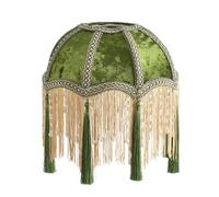 Tassel Lampshade, Victorian Gold 25cm Velvet Top, Scalloped Bell Lampshade Replacement (Olive Green)