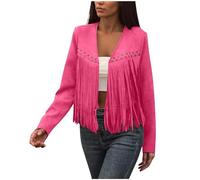 Tassel Leather Jacket For Women Vintage Faux Suede Studded Fringe Jackets Leather Moto Jacket Vintage Hippie Biker Jacket Open Front Long Sleeve Tops Outerwear Casual Cowgirl Shirts Hot Pink L