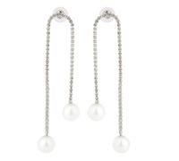 Tassel Pearl Dangle Earrings, Delicate Shiny Long Pearl Drop Chandelier Charm Earrings with Rhinestone for Women Wedding Bridal Jewelry