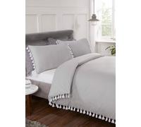 Tassel Polycotton Duvet Cover Set With Pillowcase Rapport Home Silver Double