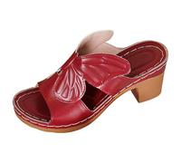 Tassel Sandals for Women Women's Butterfly Openwork Sandals Retro Chunky Heel Closed Toe Mules Hand Comfortable Cowhide Women's (5)