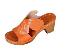 Tassel Sandals for Women Women's Butterfly Openwork Sandals Retro Chunky Heel Closed Toe Mules Hand Comfortable Cowhide Women's (Orange, 6)