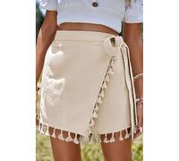 Tassel Trim Wrap Knot Side Mini Skort- Beige Shorts Everyday The Label Beige 16