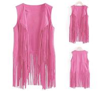 Tassel Waistcoat Women Pink Fringe Jackets for Women Ethnic Cardigan Sleeveless Tassels 70S Vintage Vest Cardigans Ladies Plain Hippie Accessories Shirts Elegant Tassels Fringe Gym Jackets