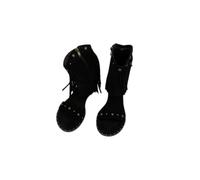 Tassel Willow Studded Roman Sandal Boots Women's Hundreds of Outer Wear High Top Flat Height Increase Sandal Boots,Black,4 UK