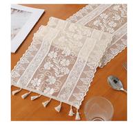 Tassels Table Runners Beige Morning Flower Hanging Tassel Table Flag Countryside Style Dining Decoration, Non Slip and Beautiful(30x180cm)