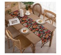 Tassels Table Runners Jacquard Table Runner, Vintage , Orange Diamond Cotton Blend with Tassels for Dining Party(Color 3,33x180cm)