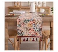 Tassels Table Runners Jacquard Table Runner, Vintage , Orange Diamond Cotton Blend with Tassels for Dining Party(Color 5,33x275cm)