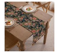 Tassels Table Runners Jacquard Table Runner, Vintage , Orange Diamond Cotton Blend with Tassels for Dining Party(Color 6,33x140cm)