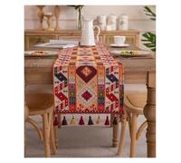 Tassels Table Runners Jacquard Table Runner, Vintage , Orange Diamond Cotton Blend with Tassels for Dining Party(Color 1,33x140cm)