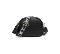 Tassels Three Zipped Sections Canvas Strap Cross Body Bag JFY Black One Size
