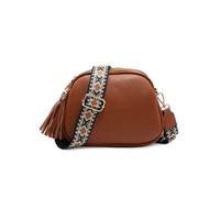 Tassels Three Zipped Sections Canvas Strap Cross Body Bag JFY Brown One Size