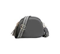Tassels Three Zipped Sections Canvas Strap Cross Body Bag JFY Dark Grey One Size